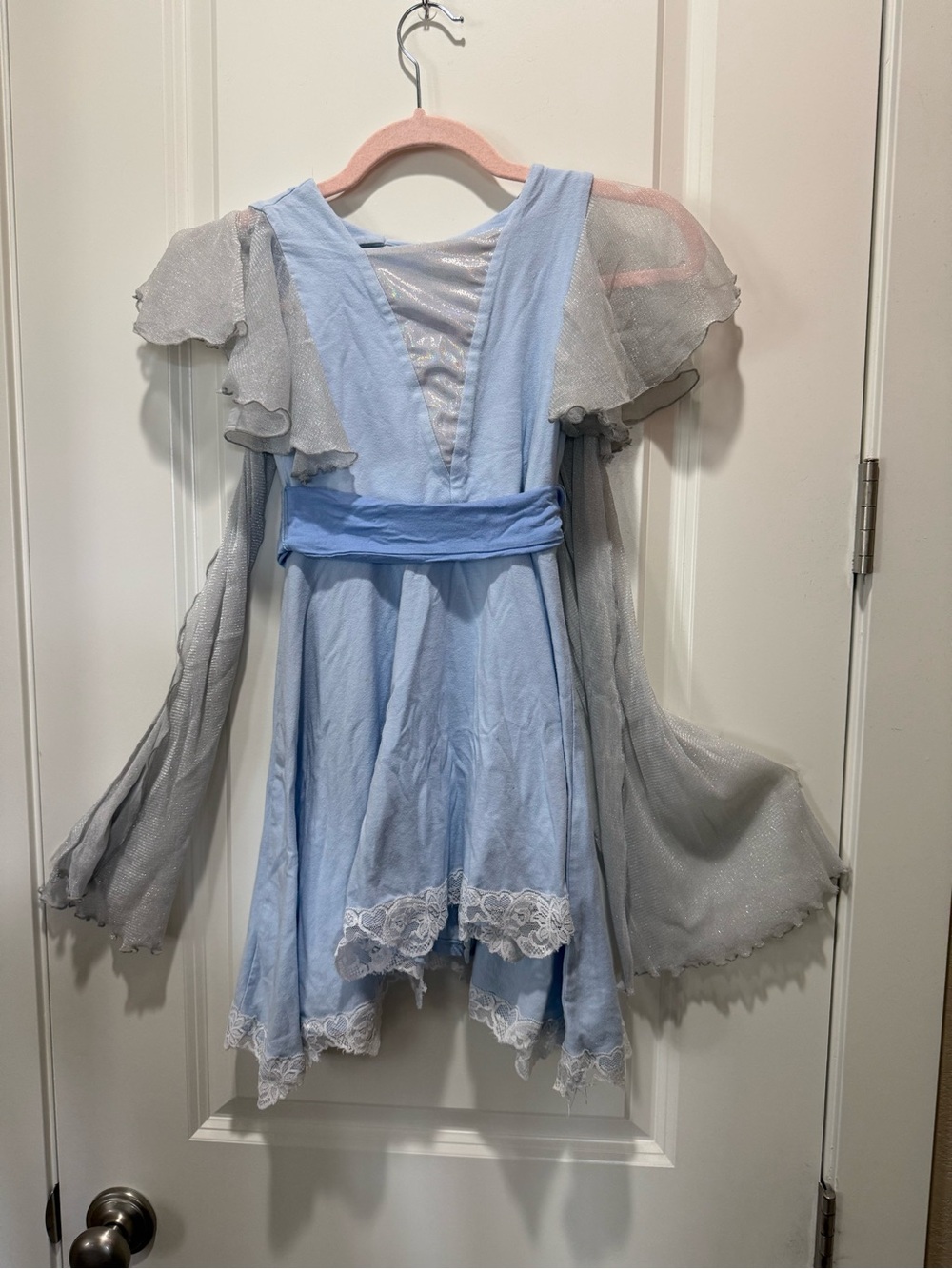 Placard Originals: Girls' Princess Light Blue Lace Hem Dress with Sheer Sleeves